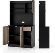 Credenza Alta da Cucina 180 cm, Mobile Cucina Dispensa con Fori per Cavi, Mobile Buffet con 4 Ripiani Regolabili, 3 Armadi, per Soggiorno, Sala da Pranzo, 100 x 40 x 180 cm (Nero)