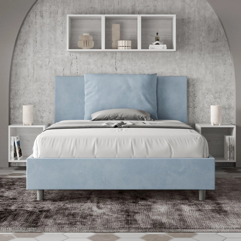 Letto Matrimoniale 160x210 cm con Rete Antea Azzurro