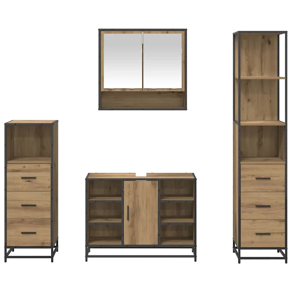 Set di mobili per il bagno con porta 4 pcs Rovere artigianale 3402337