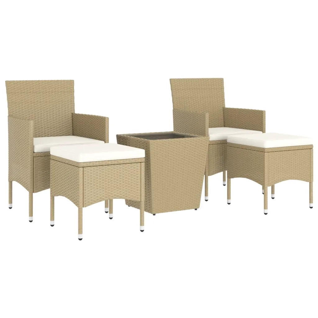 Set Bistrot da Giardino 5 pz | Set Salotto da Giardino Polyrattan e Vetro Temperato Beige