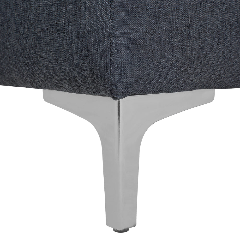 Pouf ottomana grigio tessuto trapuntato moderno soggiorno quadrato poggiapiedi gambe argento