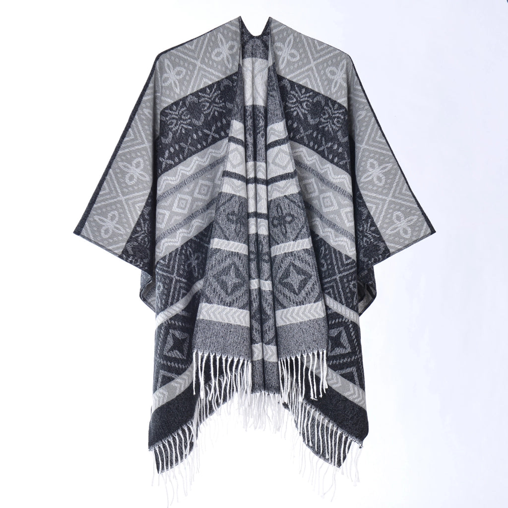 Sciarpa spessa in maglia jacquard con nappe