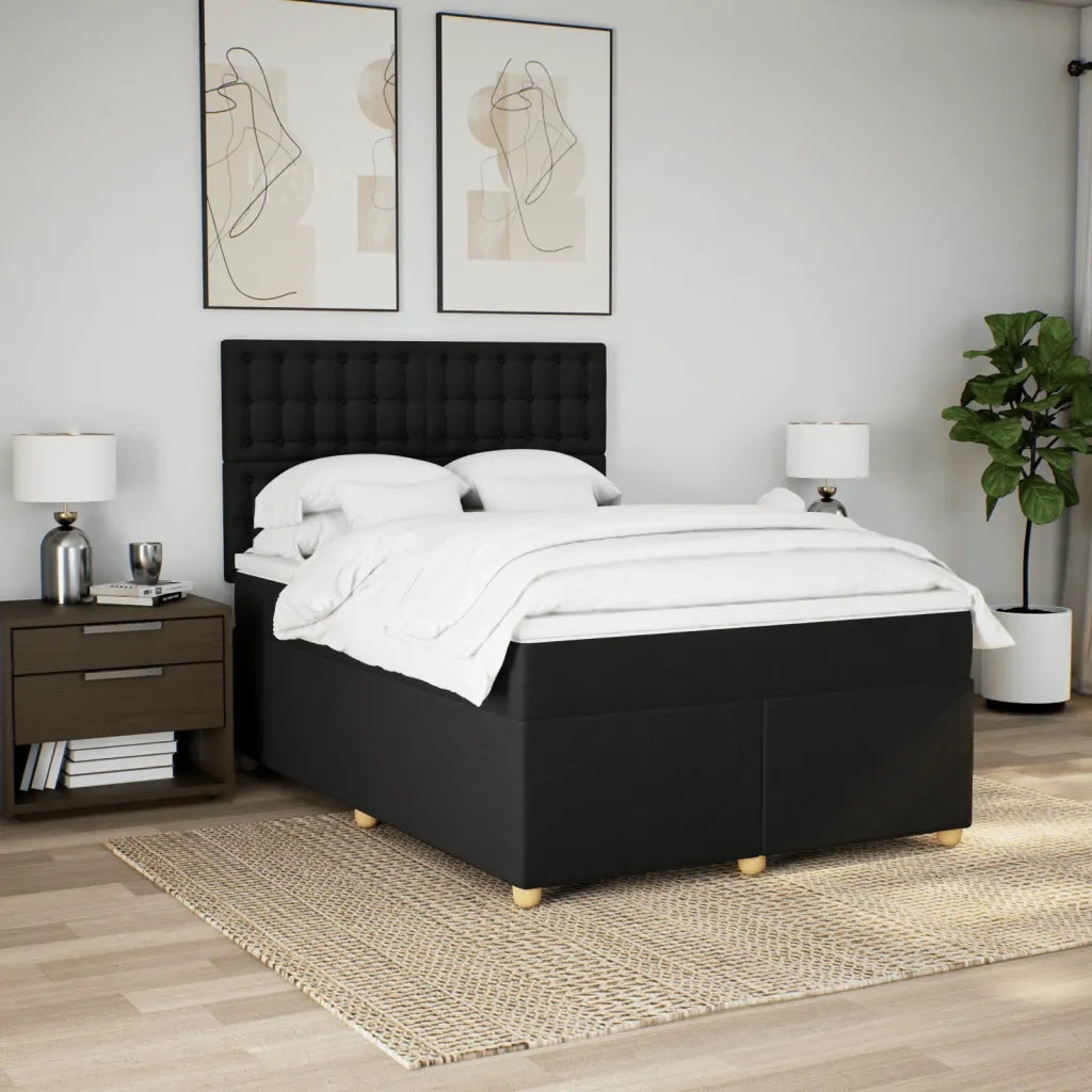 Giroletto a Molle con Materasso Nero 140x190 cm in Tessuto