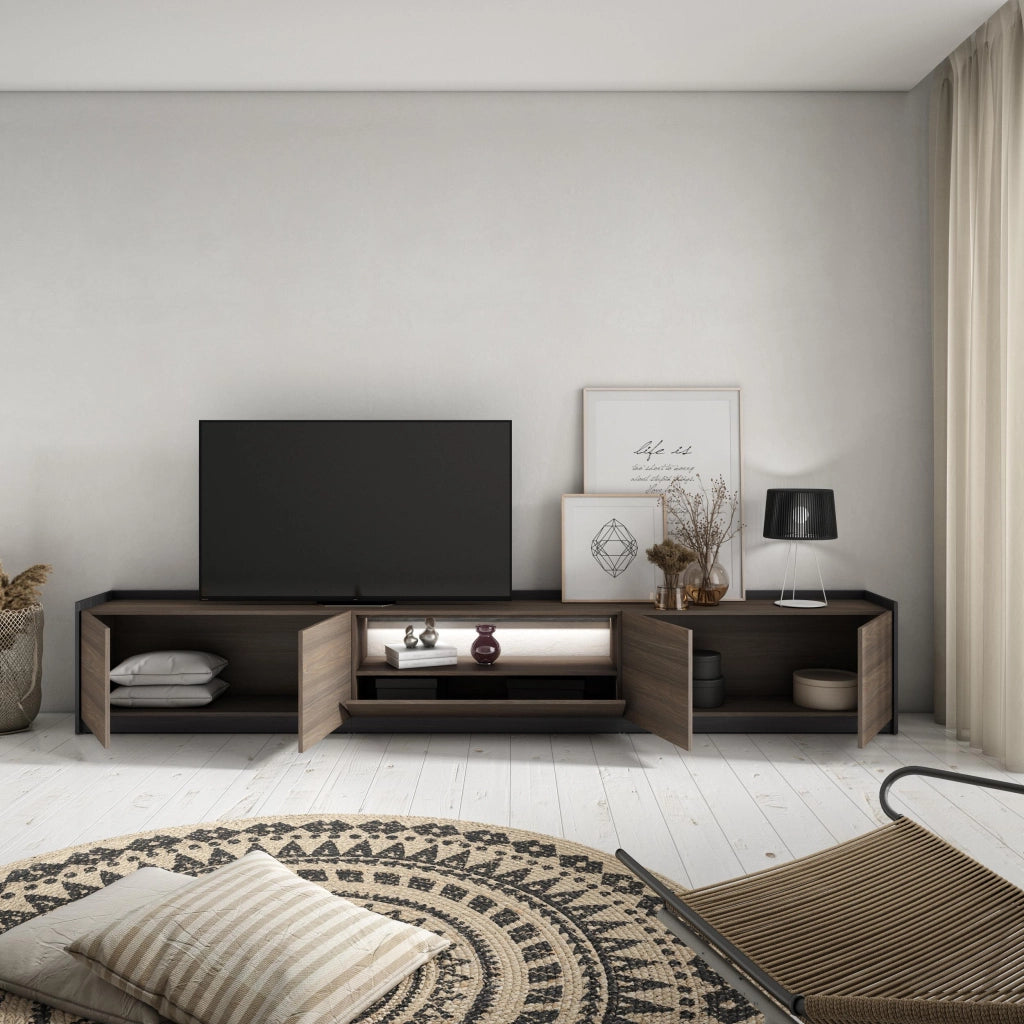 Mobile TV Soggiorno, 310x50x37 cm, Per TV fino a 80", LED, Rovere scuro e Nero