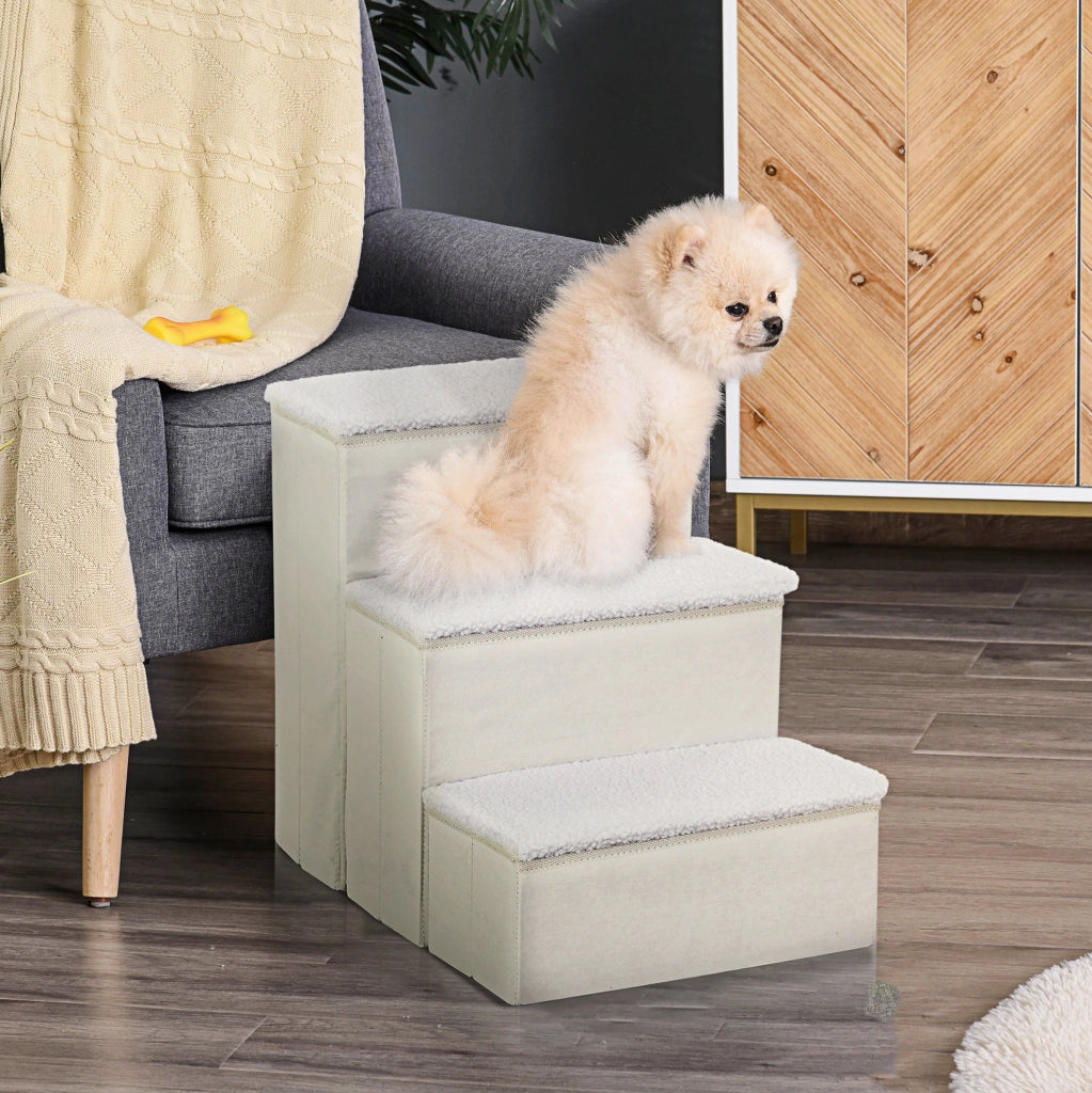 Scaletta pieghevole per animali a 3 gradini, MDF bianco