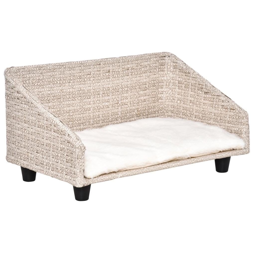 Easycomfort Cuccia per Cani e Gatti Rialzata in Rattan con Cuscino Lavabile Bianco, Lettino per Animali da Interno, 70.5x40x37.5cm, Beige