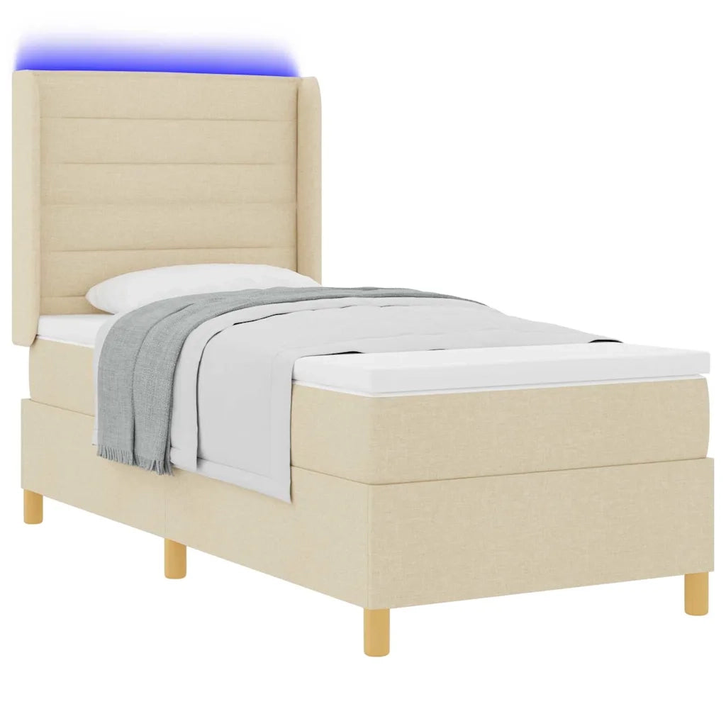 Letto a molle con strisce LED Crema 90 x 190 cm Tessuto 3343607