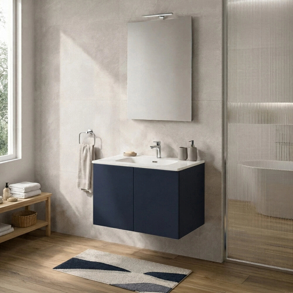 Mobile bagno sospeso 80 cm blu due ante e lavabo Tierra