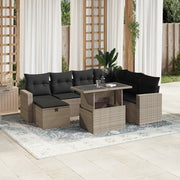 Set Divano da Giardino 8pz con Cuscini Grigio Chiaro Polyrattan