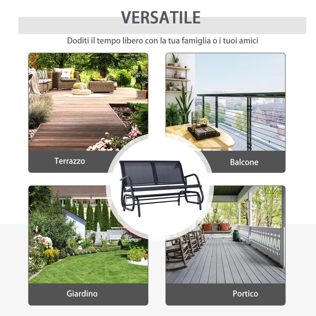 Panchina Dondolo da Giardino 2 Posti in Metallo Grigio 123x70x87 cm