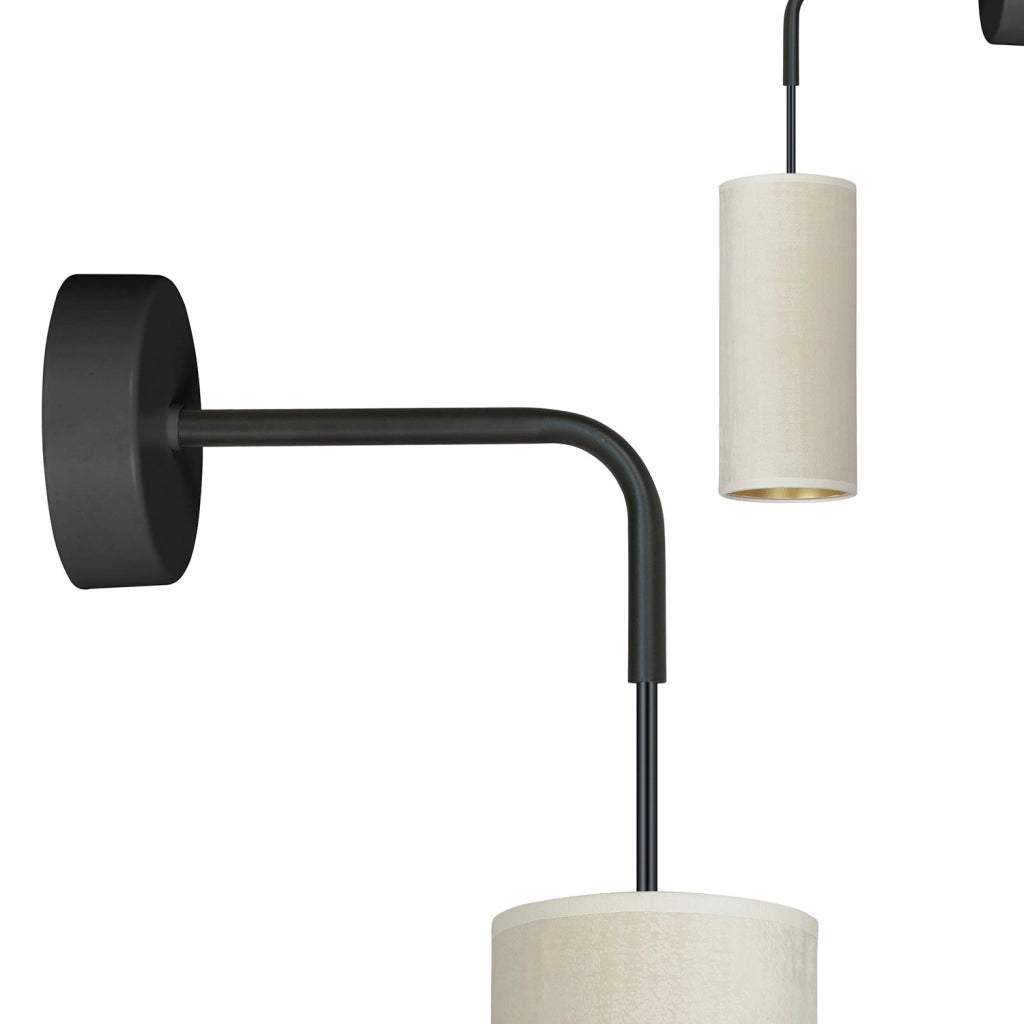Applique 1 Luce Bente In Acciaio Nero E Paralume Bianco E Oro