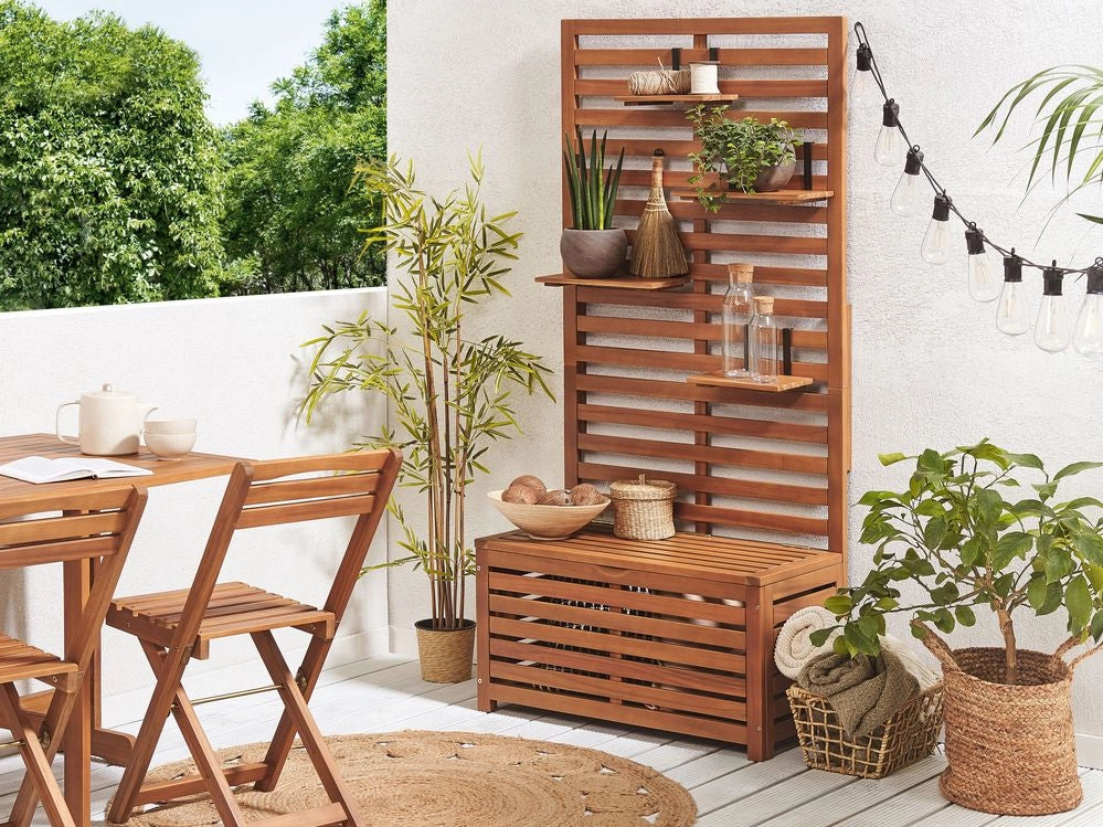 Panca da giardino con mensole e pannello in legno di acacia 80 cm