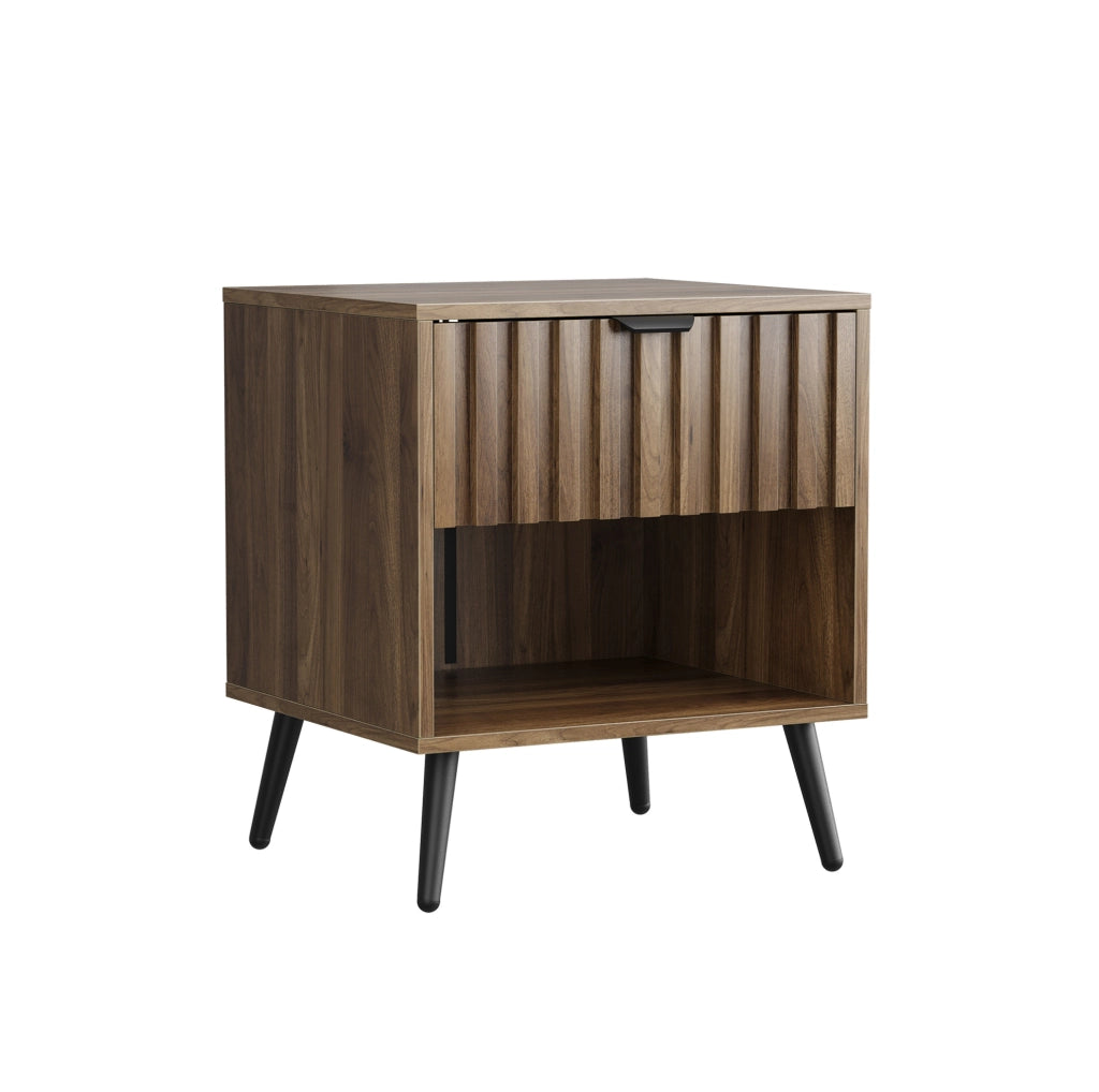 Comodino moderno in MDF effetto noce con cassetto