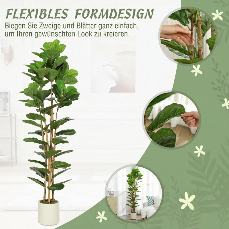 Ficus lyrata artificiale, pianta artificiale con 91 foglie, tronco in legno massello, vaso, 55 x 55 x 180 cm, verde