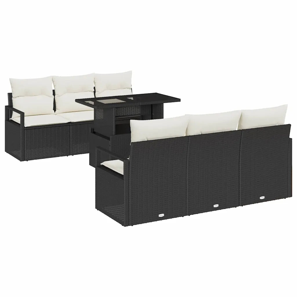 Set Divano da Giardino 7 pcs Nero e Crema polyrattan