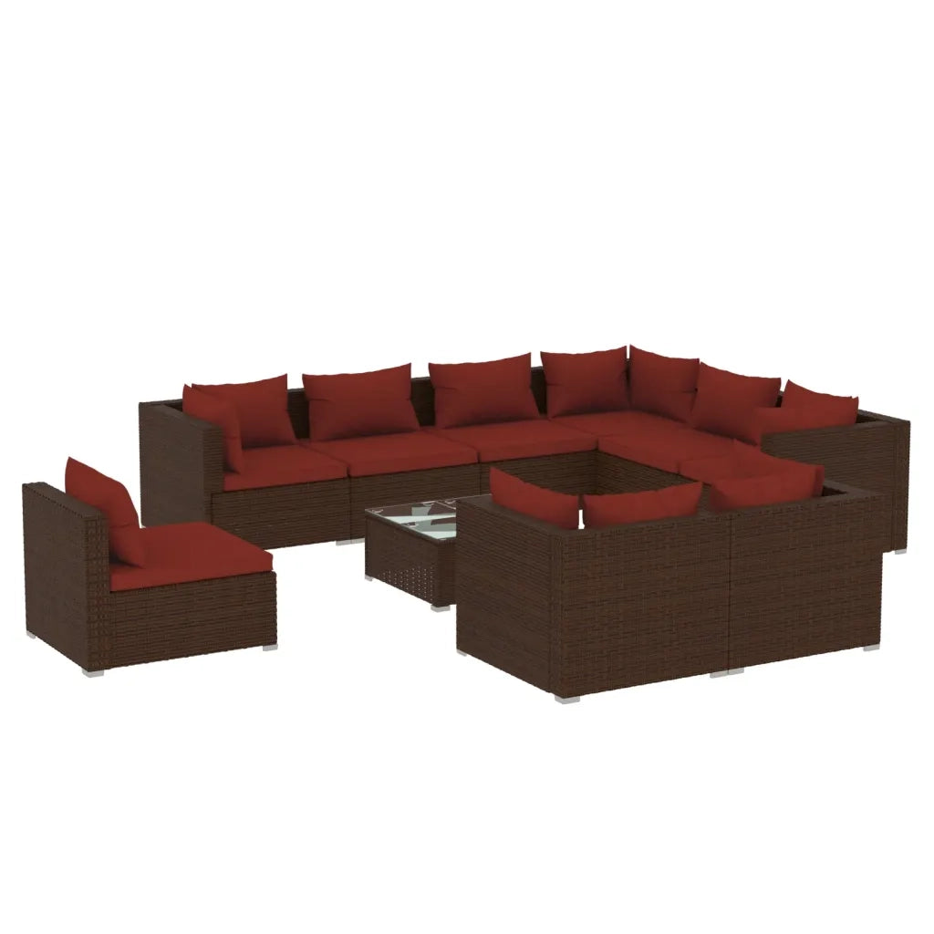 Set Divani da Giardino 10 pz con Cuscini in Polyrattan Marrone cod mxl 35199