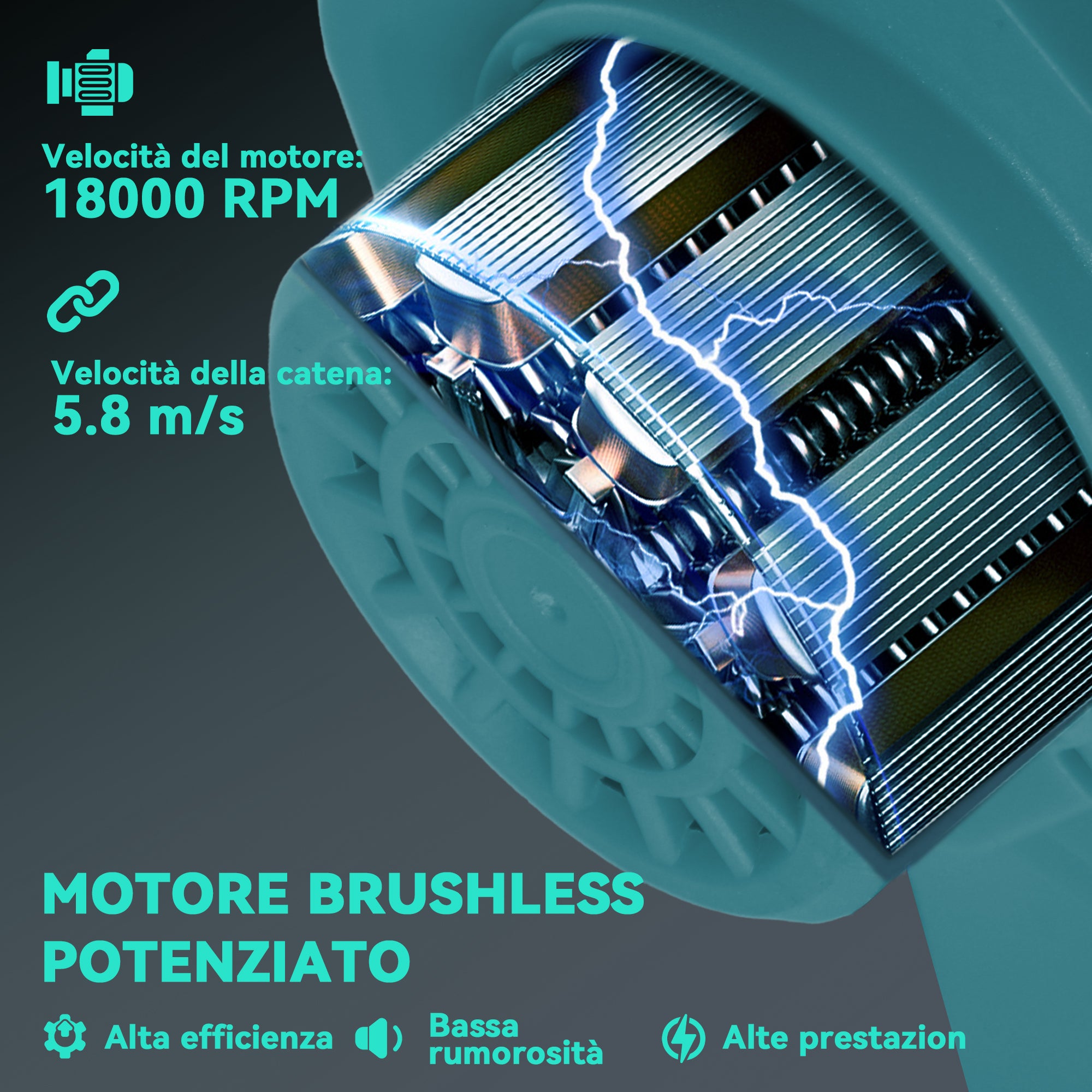 Motosega a Batterie 2 in 1 con Palo Telescopico per Funzione Potatore 580W in Metallo Blu