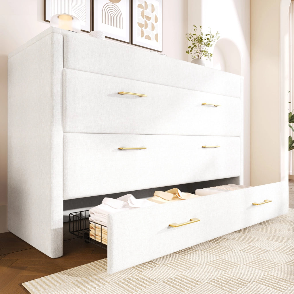 DESMIU Letto a scomparsa 140 × 200 cm 2 posti con USB, Type-C, cassetto e ripiano, senza materasso, beige