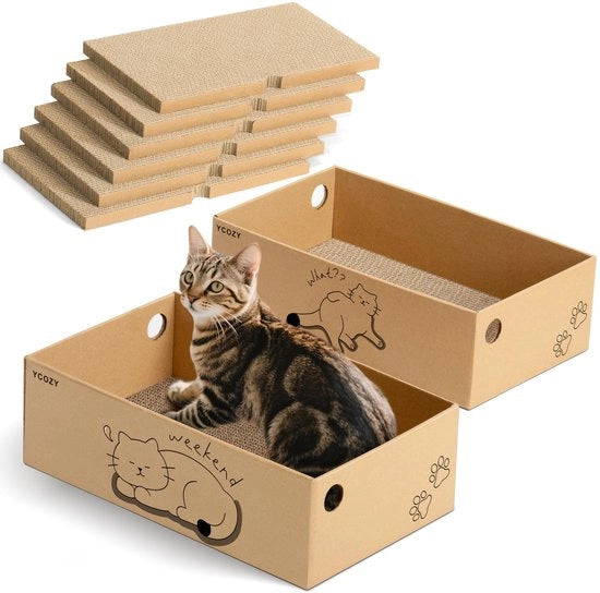 Pannello per gatti con 2 Box e 6 pannelli di cartone per gatti, grande XXL a doppia faccia per gatti, cartone di alta qualità per sedili per gatti rimpiazzabile