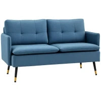 Divano 2 Posti in Tessuto con Cuscini Imbottiti e Gambe in Acciaio 139x68x80cm, Blu Scuro