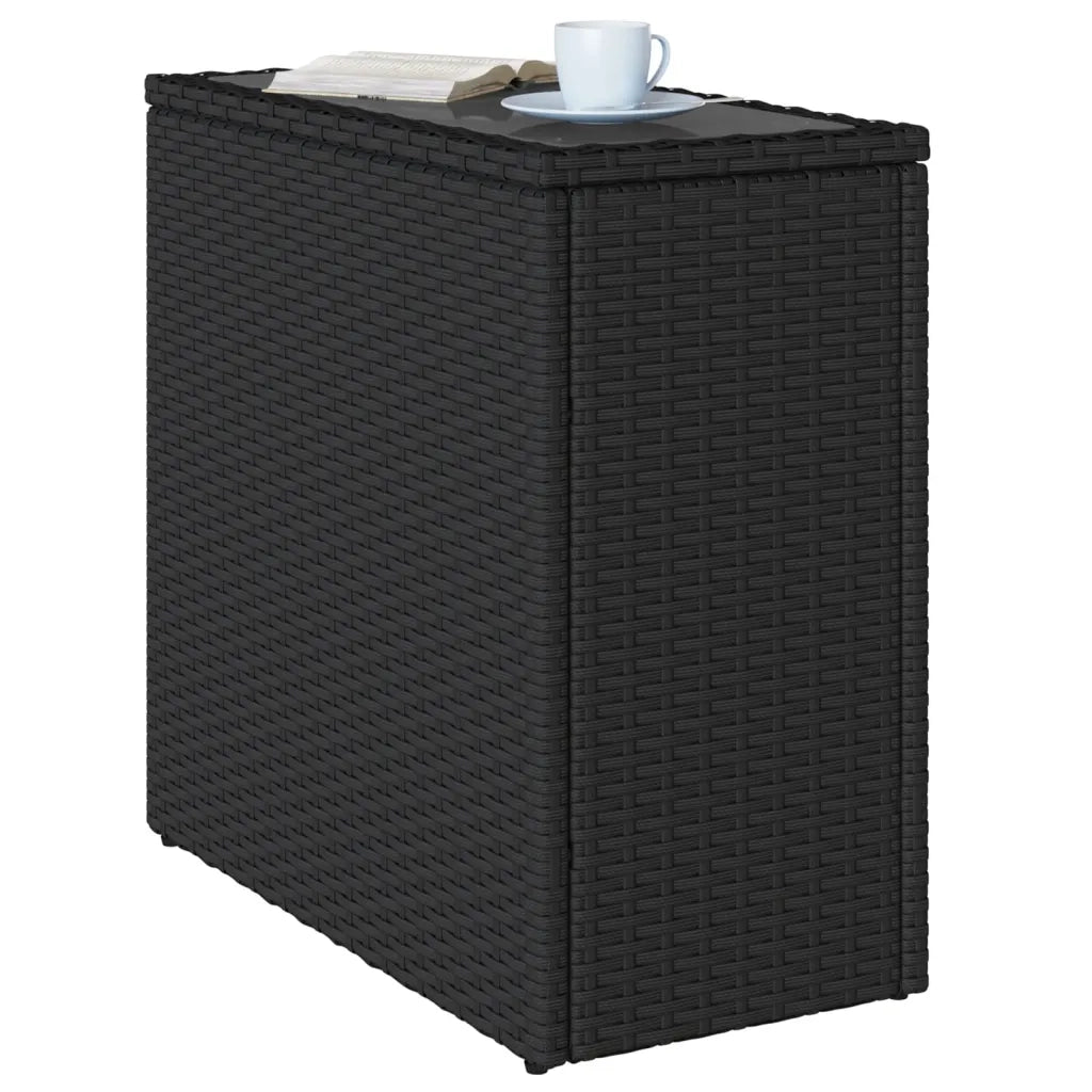 Tavolo da Giardino Piano in Vetro Nero 58x27,5x55 cm Polyrattan 365982