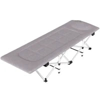 Brandina per Campeggio con Poggiatesta e Tasca, in Acciaio e tessuto Oxford, 200x65x42 cm, Grigio