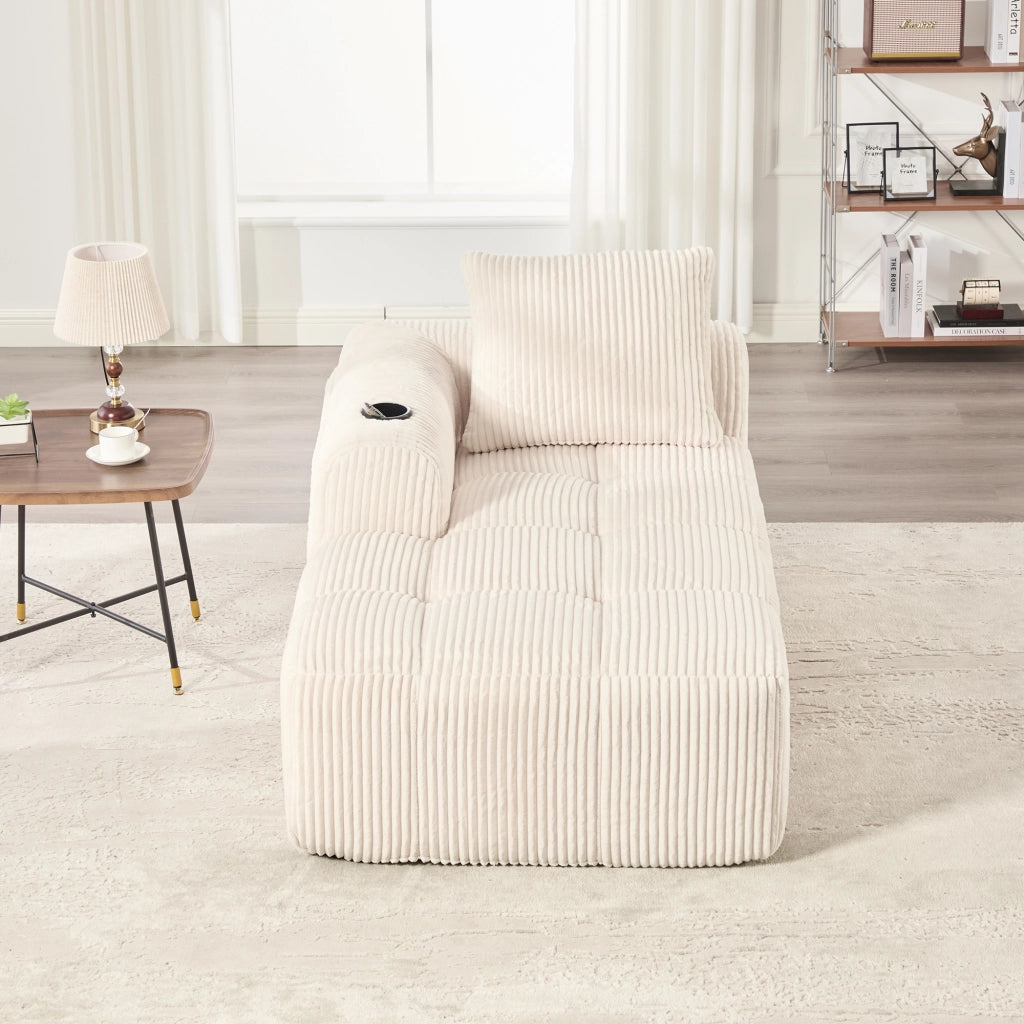 Fauteuil in corduroy con tasche laterali e portabicchieri, schiuma ad alta densità e struttura stabile, beige