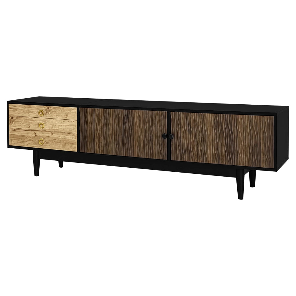 Mobile TV Lowboard con Ante e Cassetti ¨C MINIMAL ¨C Legno e Nero