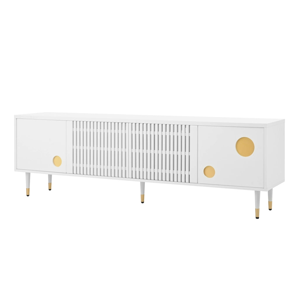 Mobile TV con Ante in Legno Massello e Decoro Oro ¨C MINIMAL ¨C Bianco/Nero