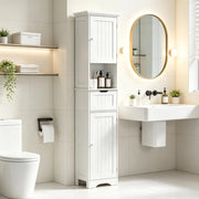 ARMADIO COLONNA BAGNO 40x30x170 cm Bianco in MDF con LED, 2 ante e cassetto