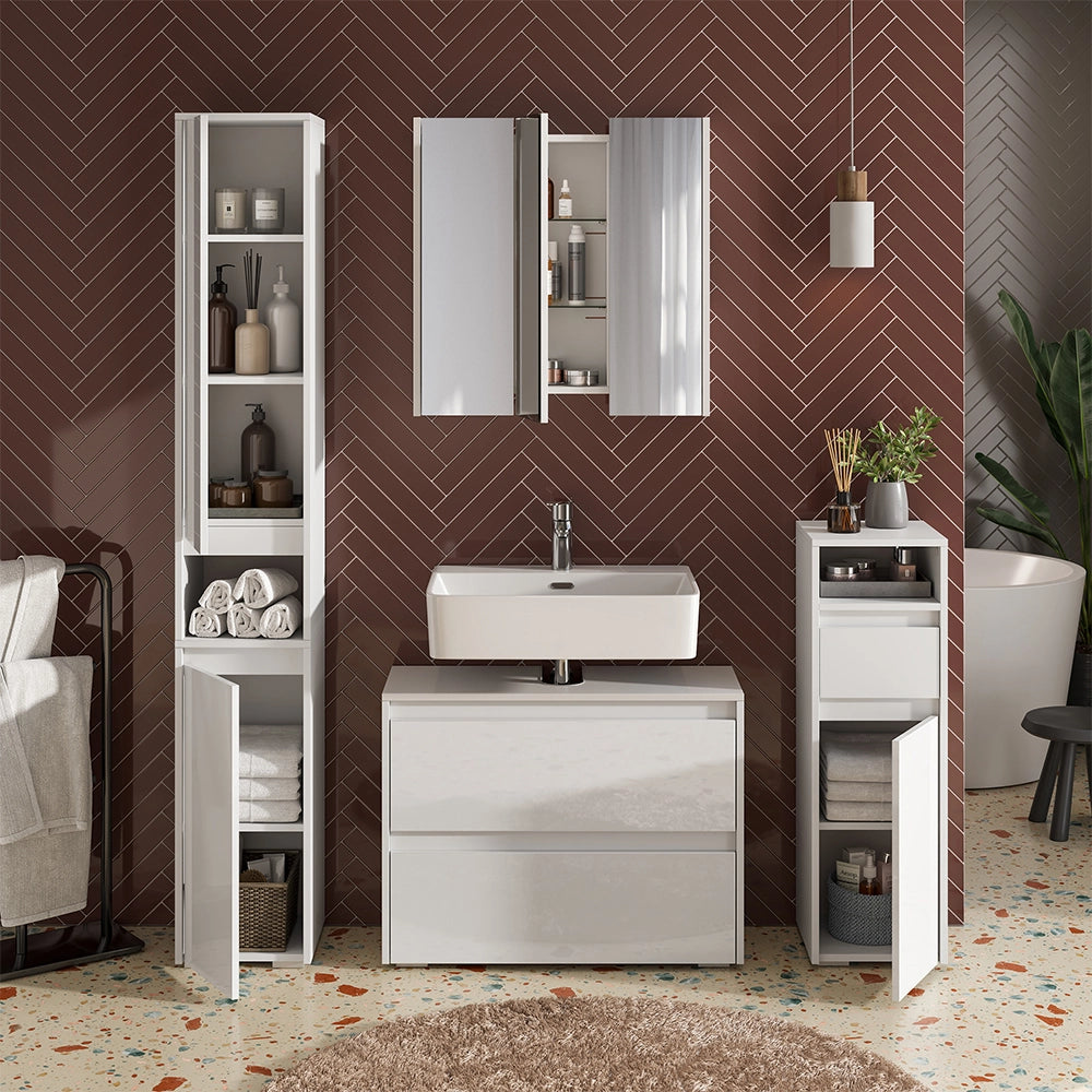 Vicco Mobile sottolavabo per bagno Bianco/bianco lucido 80.1 x 62 cm con 2 cassetti