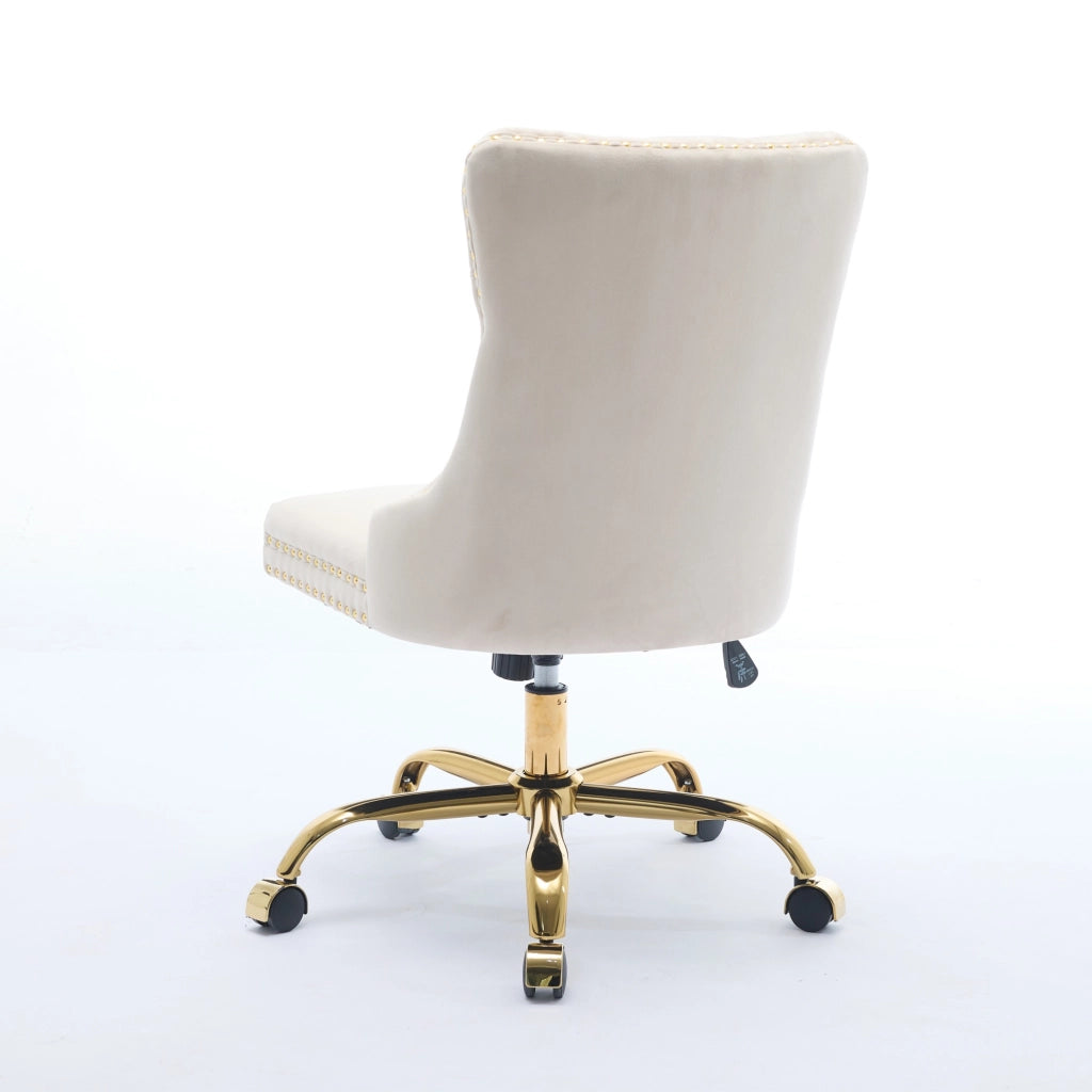 Poltrona da Ufficio Girevole ¨C MINIMAL ¨C Velluto Beige, Base in Metallo Dorato