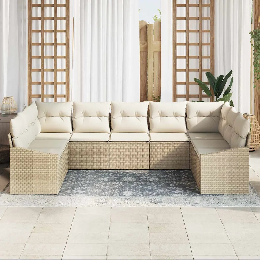 Set di divani con cuscino 9 pcs Beige polyrattan