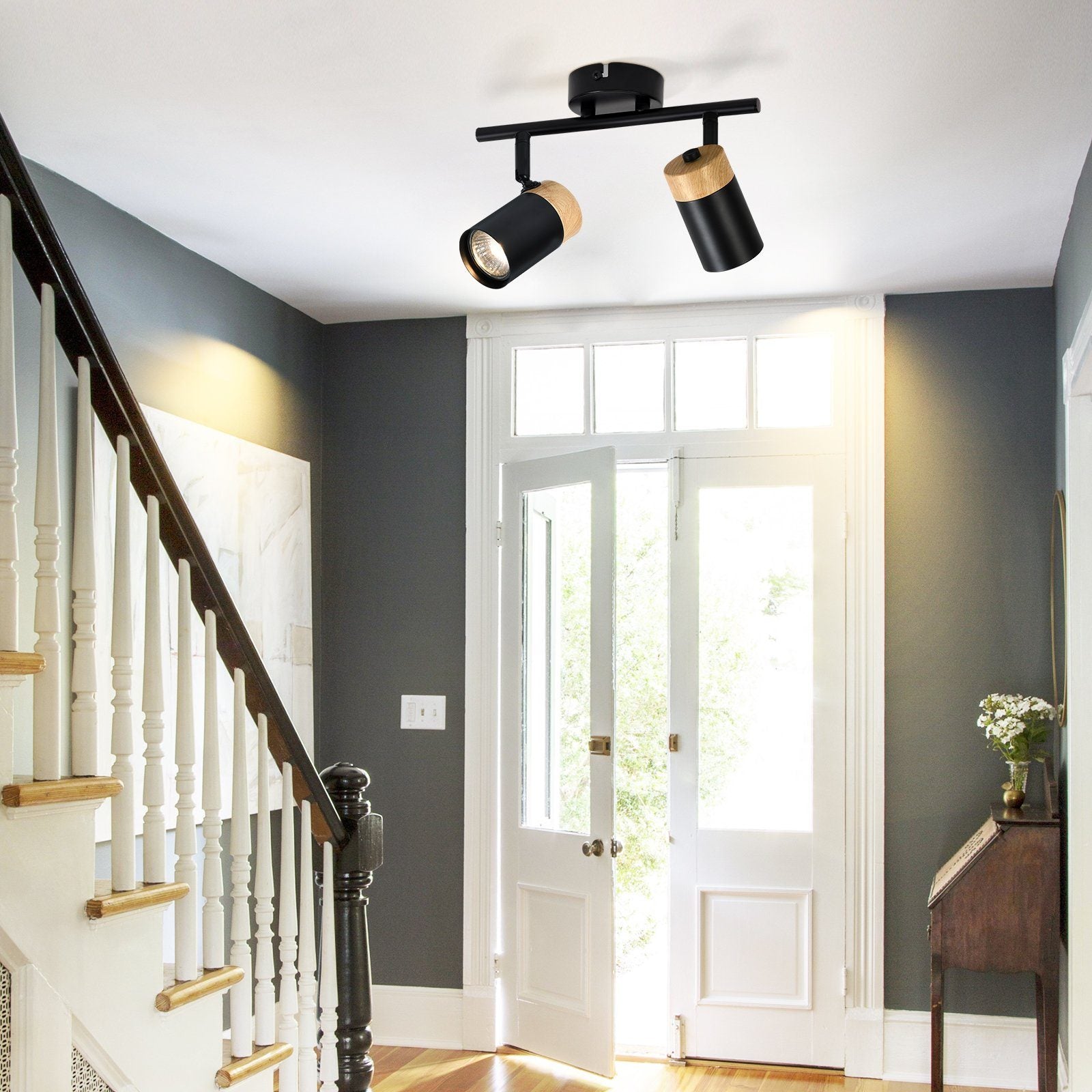 ZMH Faretto da soffitto legno 2 luci GU10 orientabili 330° per camera letto
