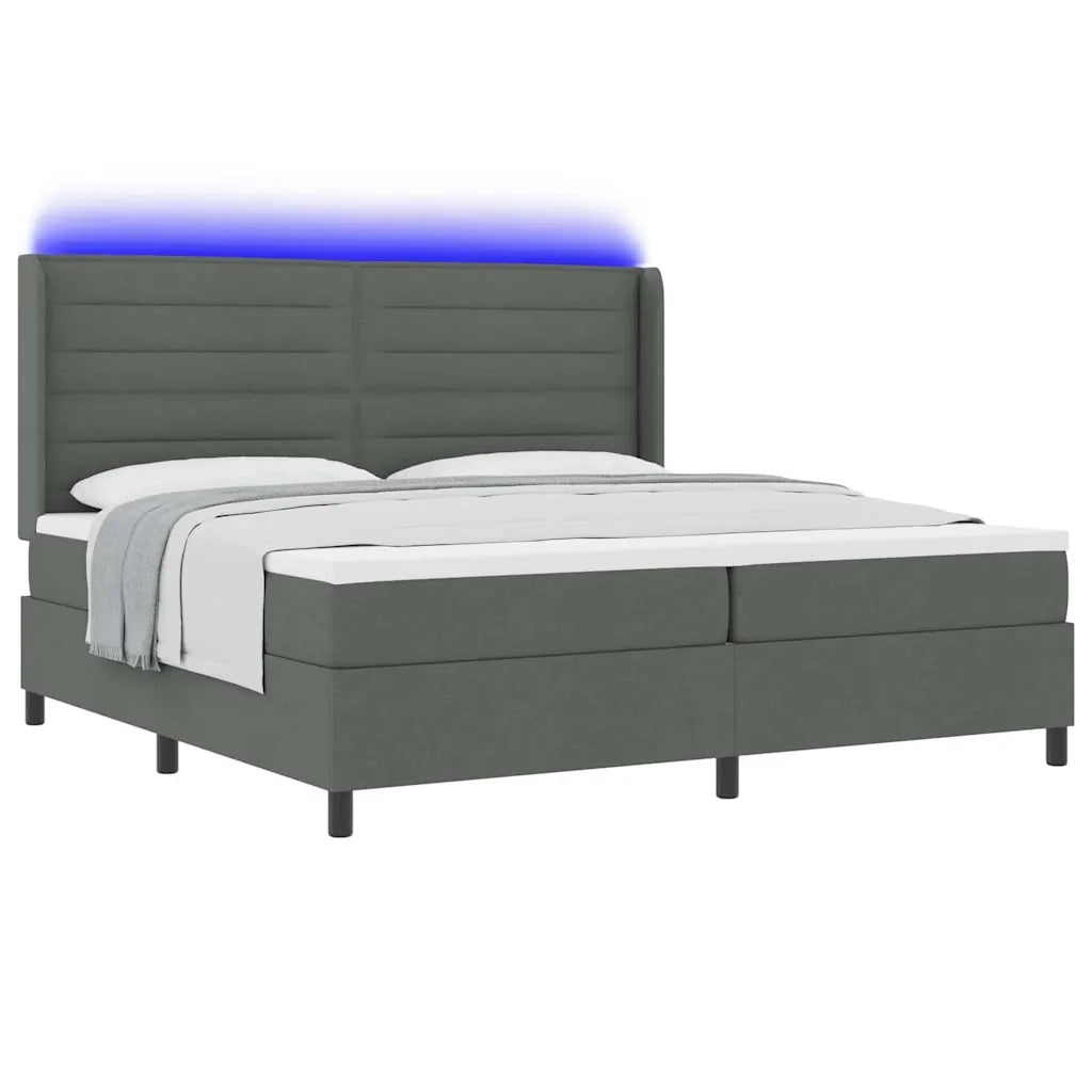 Letto a Sorgente LED Grigio scuro 200 x 200 cm Tessuto