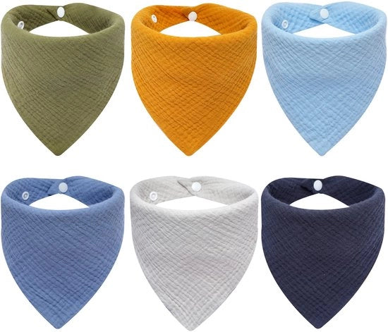 Set di 6 fasciature per bambini con forma triangolare, fasciature a doppia lastra morbide e assorbenti con 2 chiusure regolabili per neonati e bambini in età prescolare - 01
