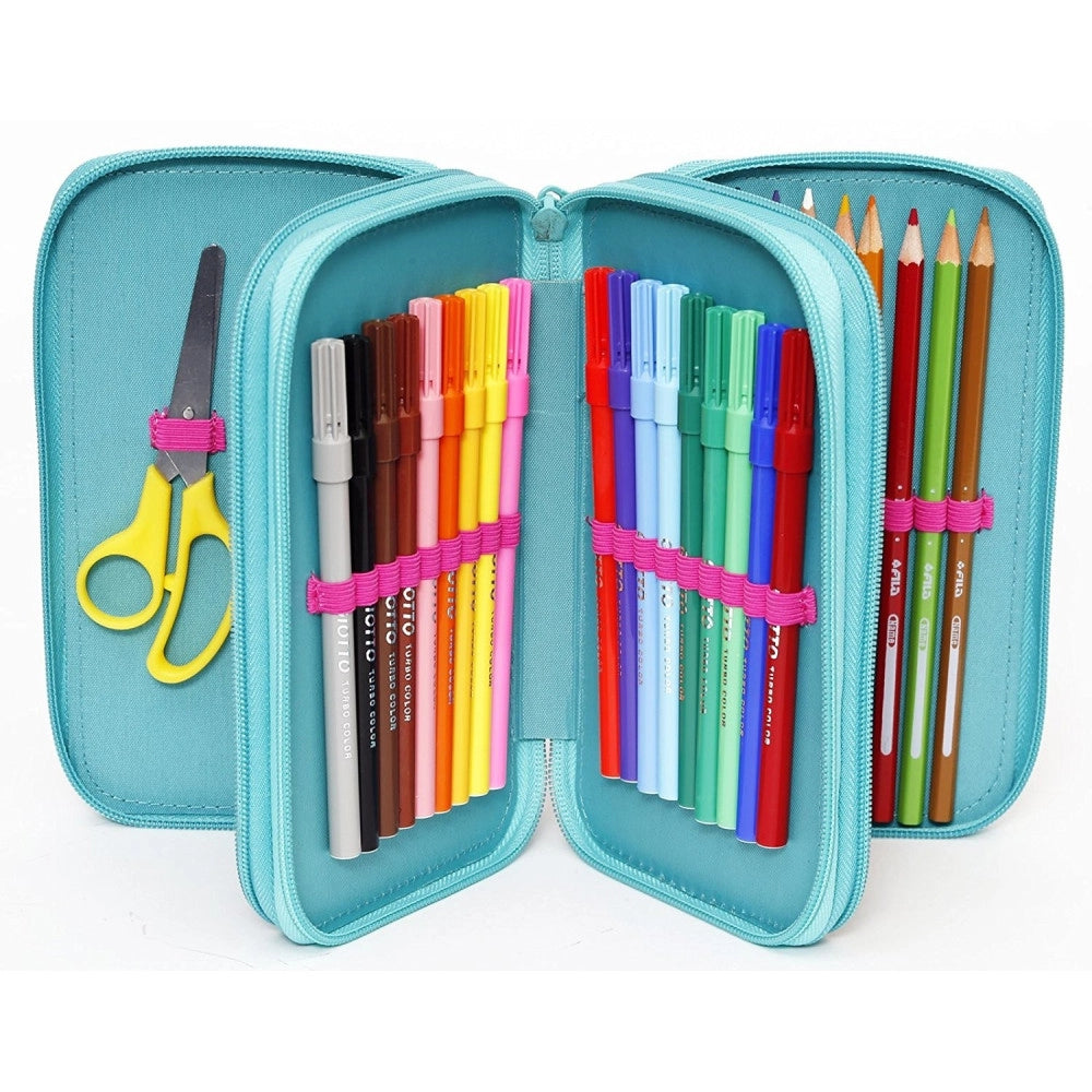 Trade Shop - Astuccio A 3 Zip Disney Violetta In Tessuto Completo Di Pastelli E Pennarelli -