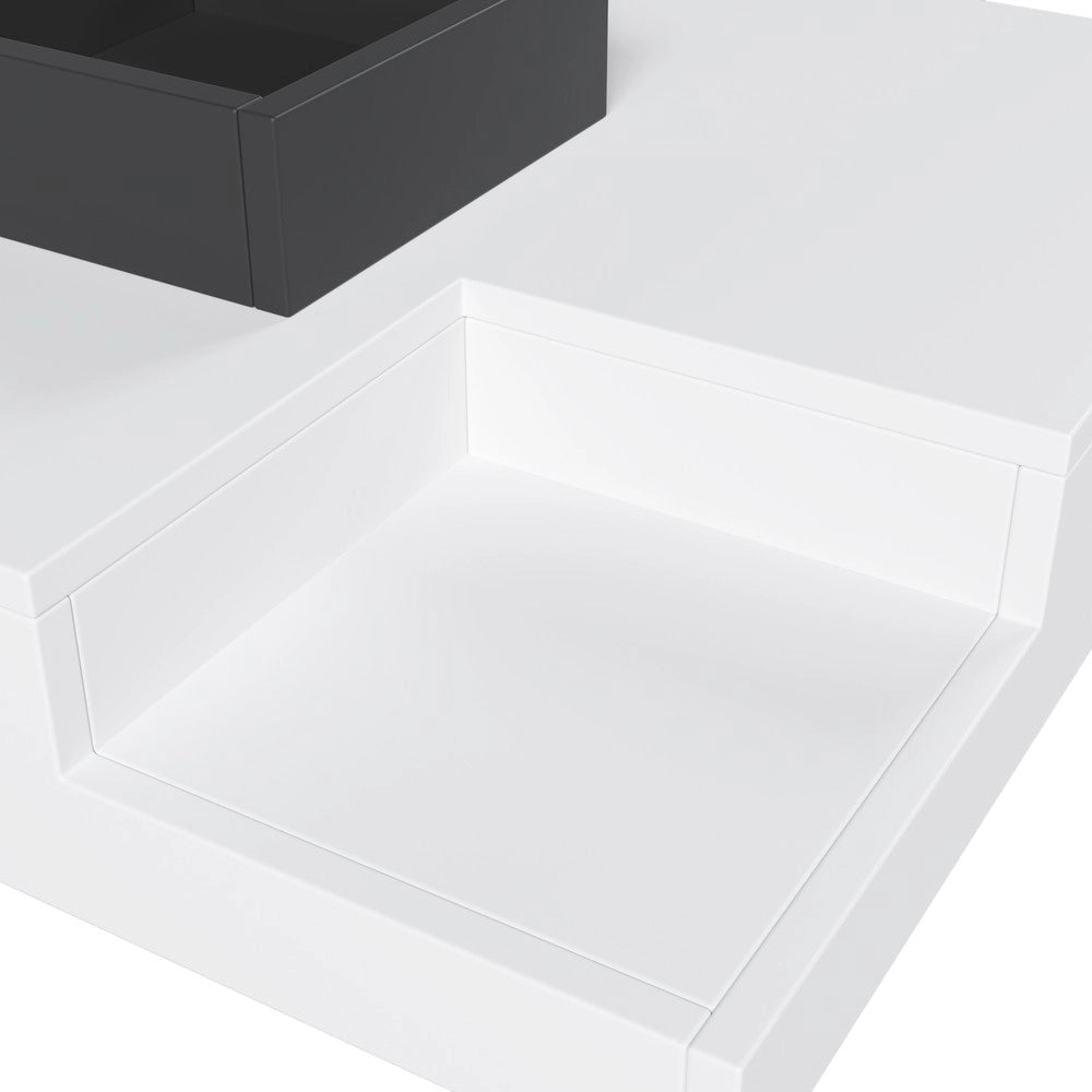Tavolino da Salotto con LED e Box Contenitore ¨C MINIMAL ¨C Bianco e Nero Lucido, 72x72x30 cm