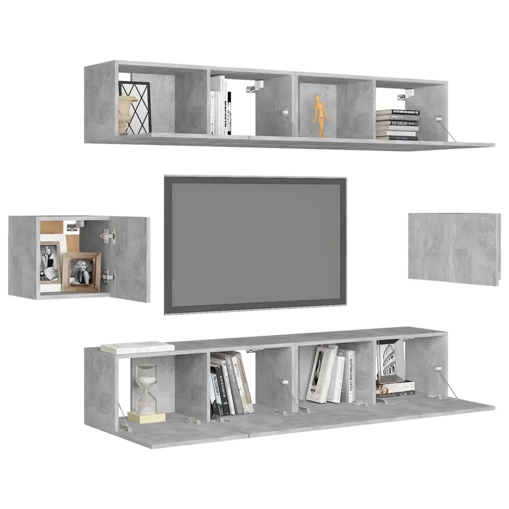 Set di Mobili Porta TV 6 pz-Set di 6 Credenza per TV Grigio Cemento in Legno Multistrato 344840
