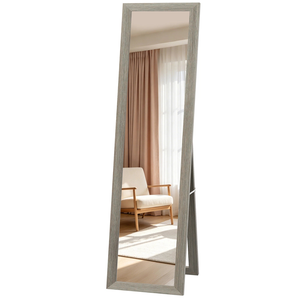 Specchio da terra e da parete rettangolare con cornice in legno grigio per camera da letto e ingresso 37 x 155 cm