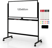 Lavagna Bianca Magnetica Doppia, Design Regolabile in Altezza con Ruote Bloccabili, 6 Pennarelli, 12 Calamite e 1 Cancellino, Ideale per Casa Ufficio e Scuola, 126 x 59 x 145/165 cm (Nero)