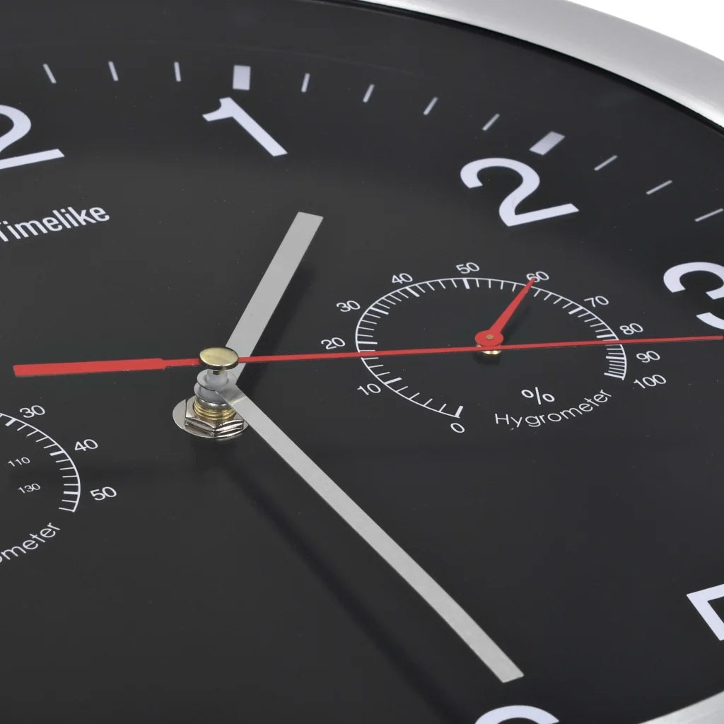 Orologio da Parete al Quarzo Igrometro Termometro 30 cm Nero 50624
