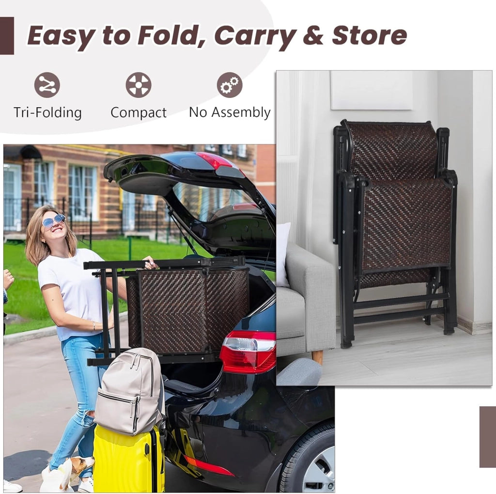 Sdraio da Giardino, Sdraio Pieghevole In Rattan PE Con Schienale E Molle Regolabili, Struttura In Metallo Resistente, Ideale Per Patio, Piscina E Balcone, Marrone