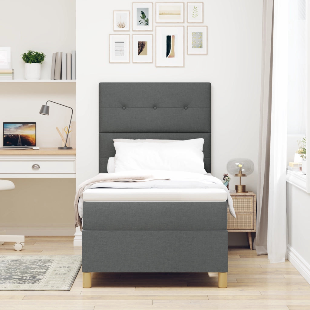 Letto Box Spring con Materasso e LED Grigio Scuro 80x200 cm Tessuto