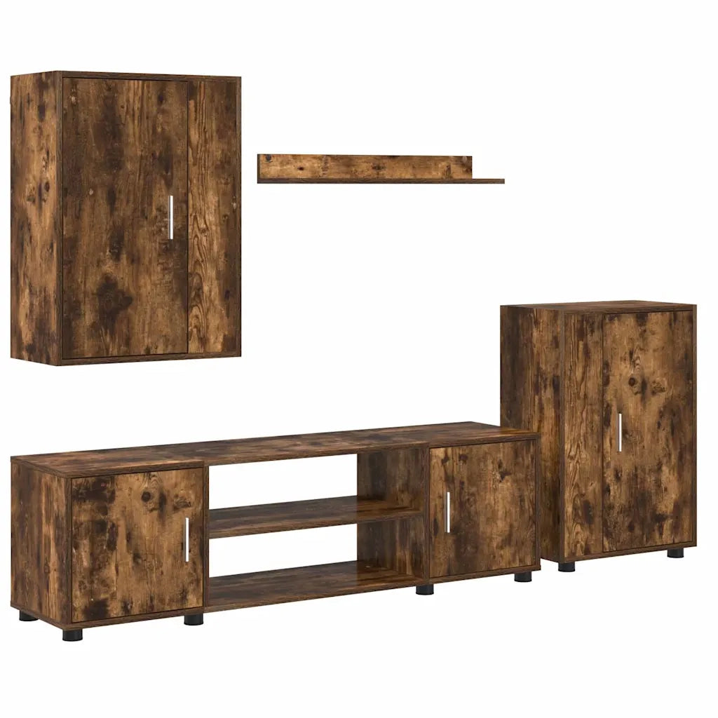 Set mobile TV 4 pz-Set di 4 Credenza per TV Rovo affumicato Legno multistrato