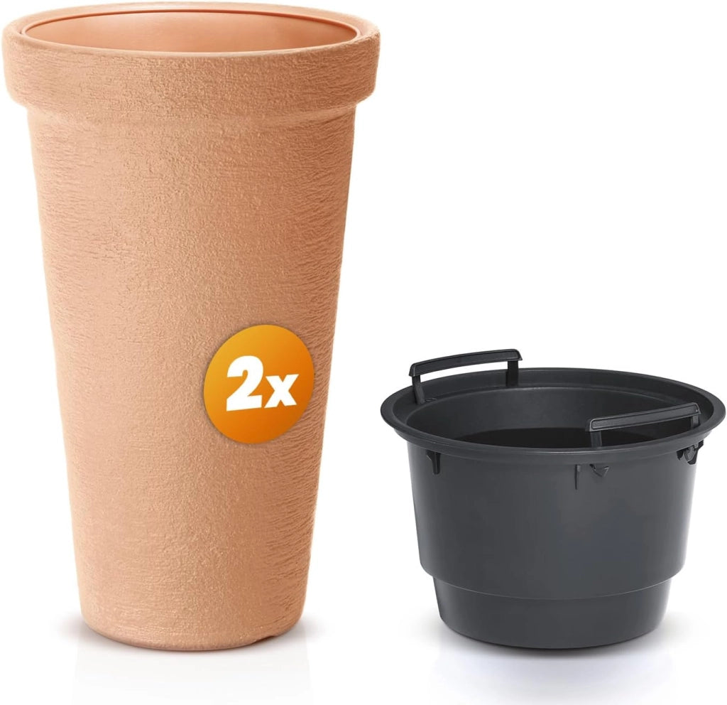 ® 2x Vaso in Plastica per Piante 42L 63x40cm XXL Fioriera Alta Rotonda Vaso Alto da Fiori Balcone Porta Piante Terrazza Vasi da Esterno Fioriere