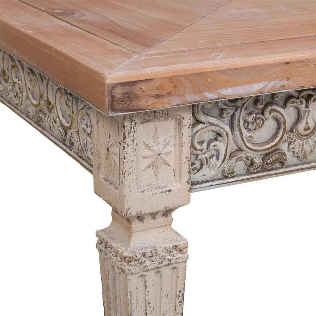 Tavolino ausiliario in legno bianco invecchiato e naturale 123x63x50h cm