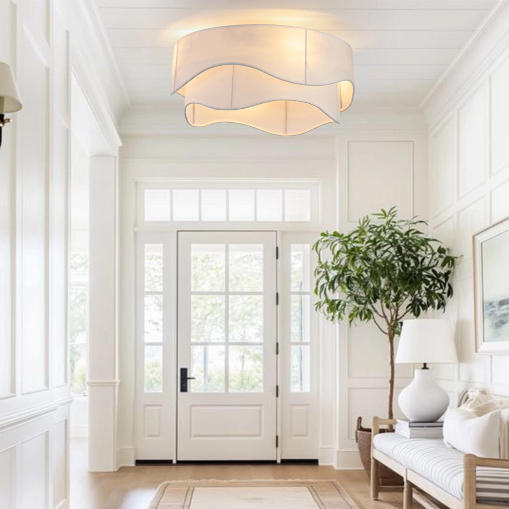 Ventilatore da soffitto con luce e 6 velocità; tessuto e plastica oro e bianco