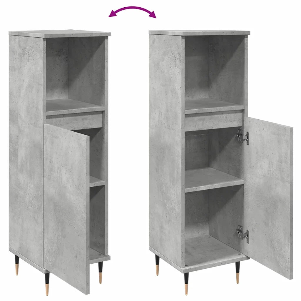 Mobiletto da bagno con ripiano a giorno 30 x 30 x 100 cm stile industriale legno effetto cemento grigio 02_0051084