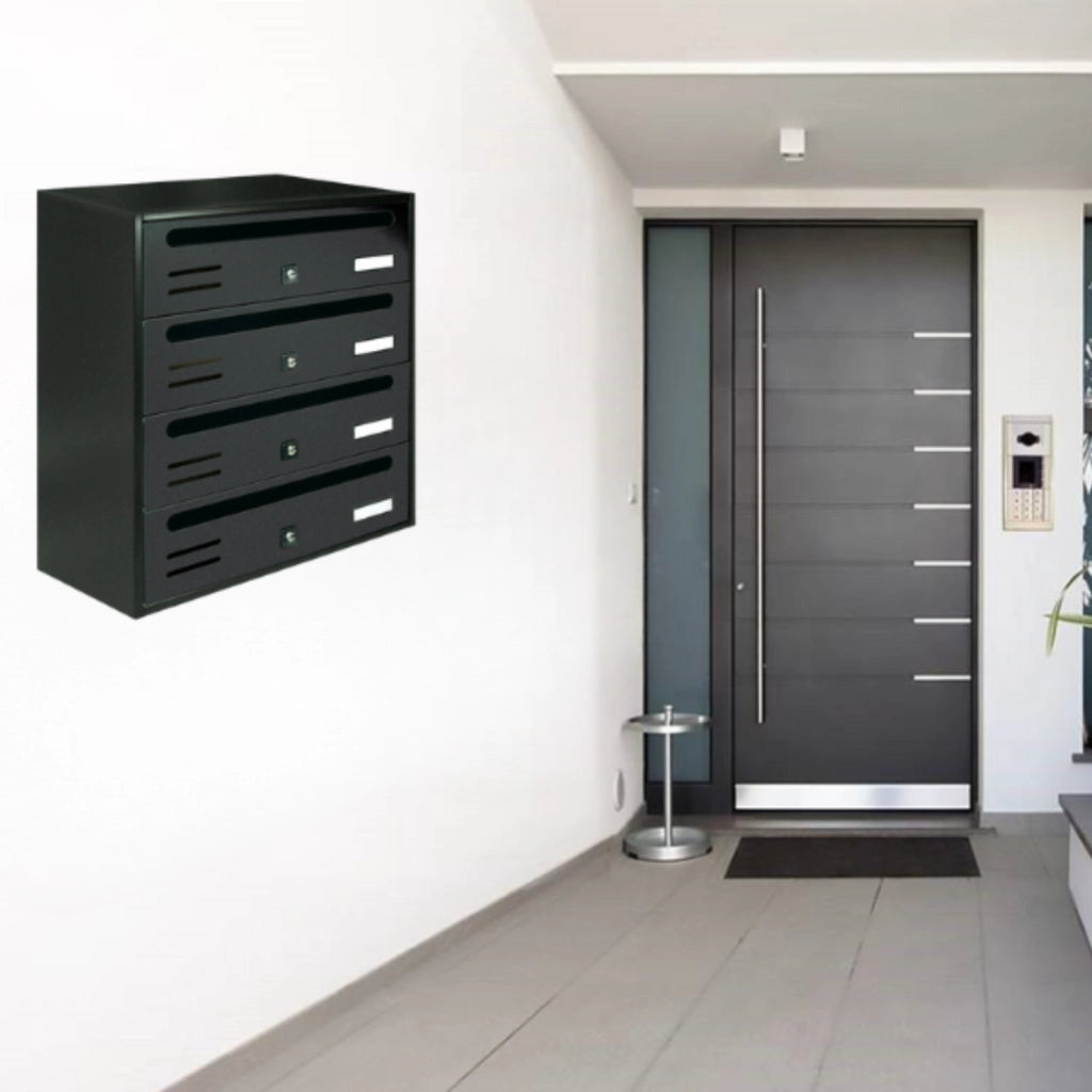 ALUBOX CUBO Cassette Postali Condominiali 4 Posti 43X38,5X25 Cm In Lamiera Zincata Cassetta Postale Condominiale Orizzontale Da Interno Ed Esterno Protetto COLORE: ANTRACITE